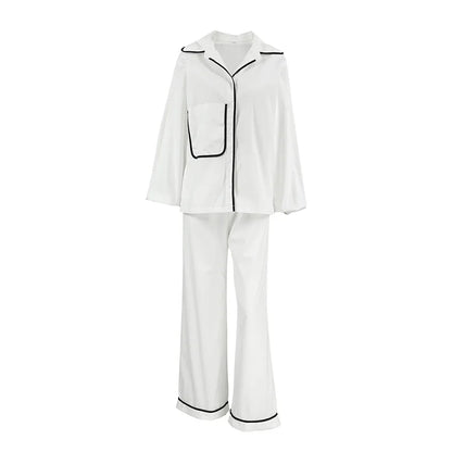 Satijnen dames pyjamaset met contrasterende paspels – AMELISE ÉDITION