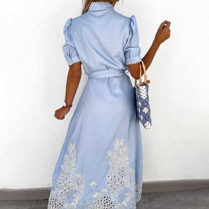 Elegante dames maxi-jurk met vloeiende pasvorm en lange mouwen – Aurélise GraceLine
