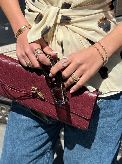 Handtas - Dames - Geweven Ontwerp Met Gouden Sluiting - Luxe Dames Handtas - Aurora