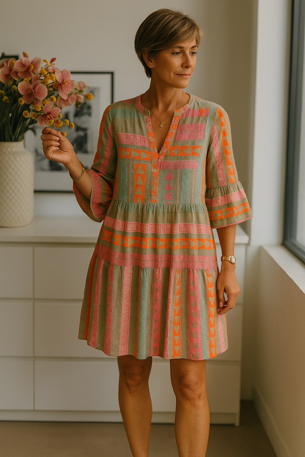 Sophie | Bohemian Midi Jurk met V-hals voor Dames 0