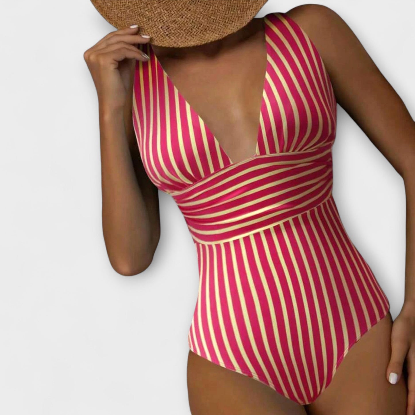 Sophie | Dames Badpak met Diepe V-hals en Streepmotief voor Elegante Zwemmers 3