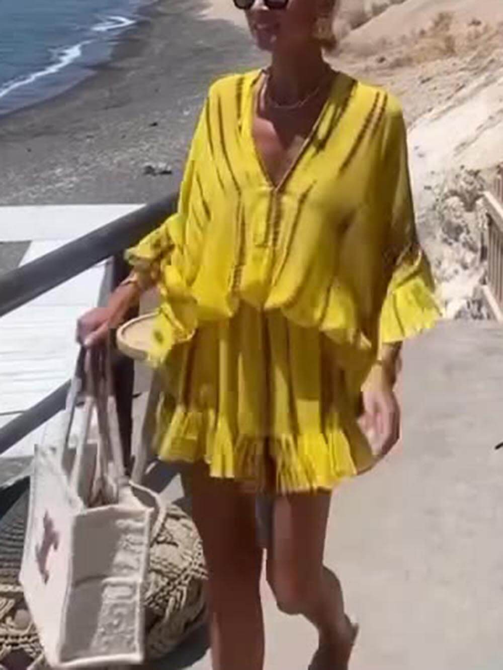 Sophie | Lange Dames Jurk met V-hals en Vleermuismouwen voor Zomerse Dagen 3
