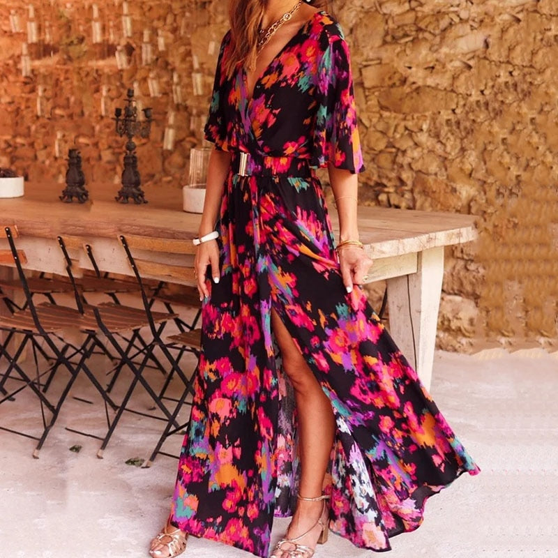 Sophie | Lange Zomerjurk Dames met Hoge Split en Boho Stijl 3