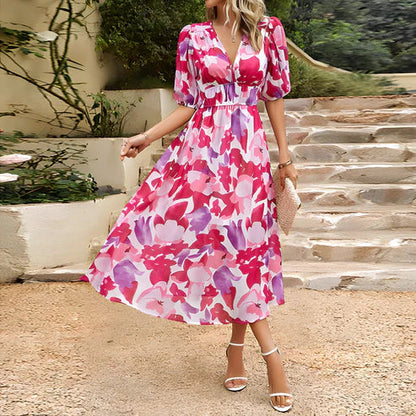 Sophie | Midi Damesjurk met Pofmouwen en Diepe V-hals voor Dames Zomer 5