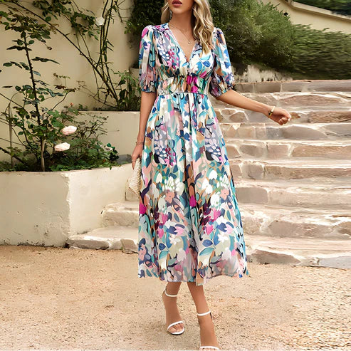 Sophie | Midi Damesjurk met Pofmouwen en Diepe V-hals voor Dames Zomer 6