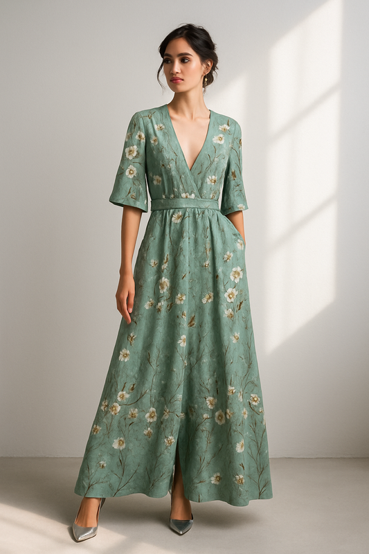 Sophie | Zomerjurk Met V-hals En Bloemenprint Voor Dames 0