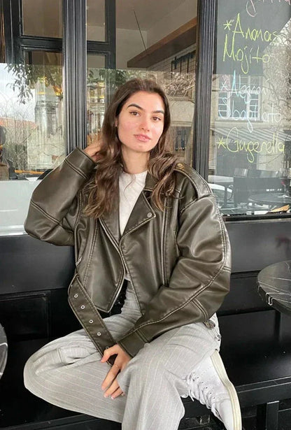 Bikerjack - Dames - PU Leer - Oversized Bikerjack - RIEM