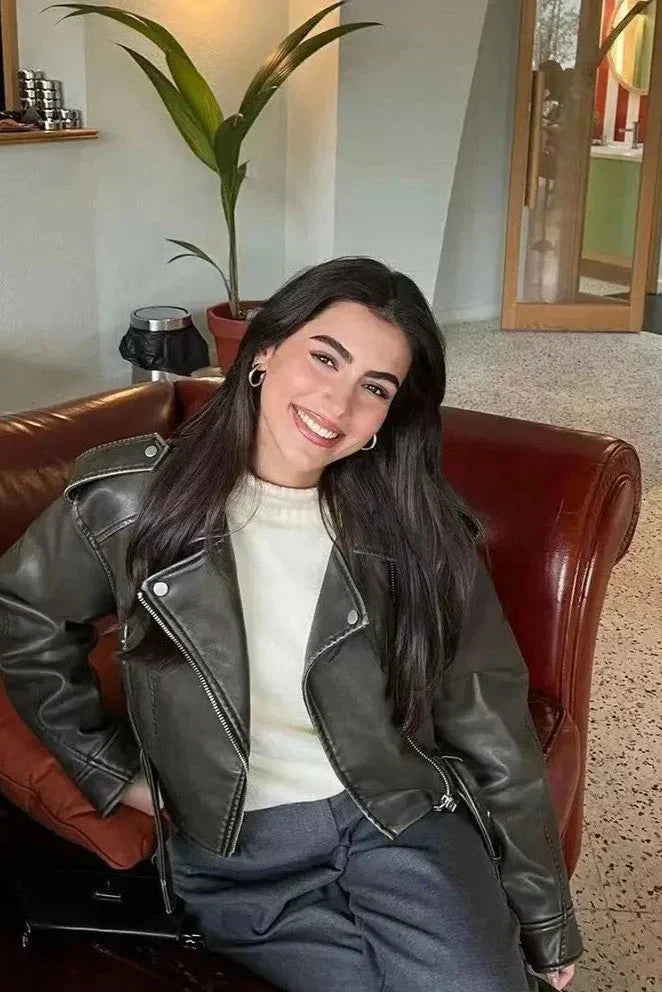 Bikerjack - Dames - PU Leer - Oversized Bikerjack - RIEM