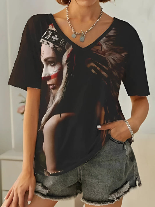 Dames - Losse Fit T-shirt - Boho Tribal Print - Casual Mode - YSOLT EDGE