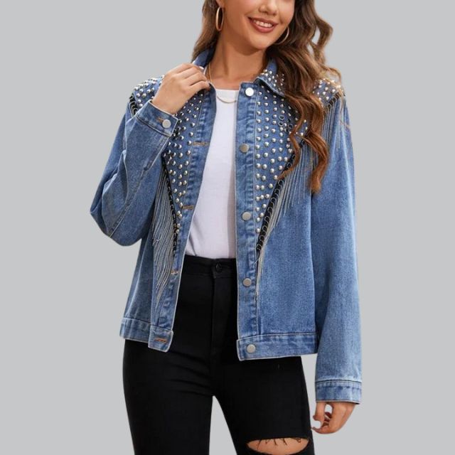 Dames - Denimjasje - Met Pareldetails - Casual Elegantie - ANNA JACK
