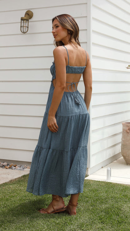 Dames - Zomer Midi Jurk - Uitgesneden Buste en Tailleband - Elegante Zomeroutfit - ANAHI JURK