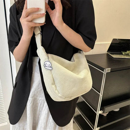 Vrouwen - Corduroy Crossbody Tas - Trendy Dumpling Vorm - Casual Draagtas - MODE TAS
