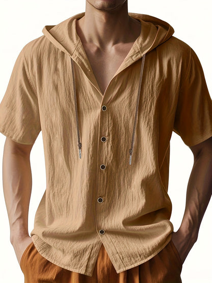 Heren - Lichtgewicht Hemd met Capuchon - Ademend Linnen - Casual en Comfortabel - ZOMERSTIJL