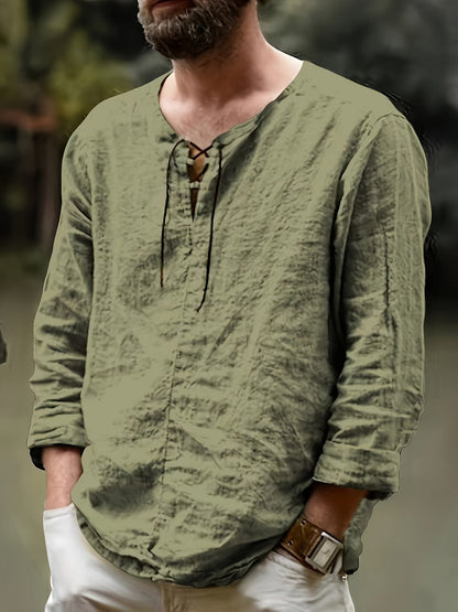 Mannen - Casual Hemd - Katoen-Linnen Mix - Lange Mouwen - Perfect voor Vrije Tijd - ARNE STYLING
