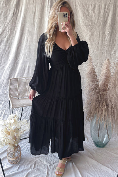 Vrouwen - V Hals Maxi Jurk - Uitgesneden Franje - Elegante Avondmode - AAN TREFFEN