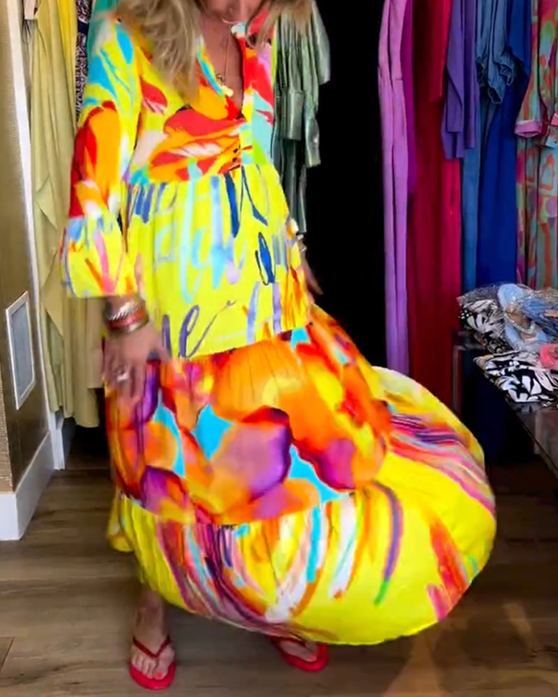 Dames - Maxi Jurk - Vloeiende Pasvorm - Kleurrijke Print - Zomerstijl