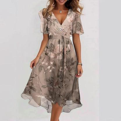Zomerse overslagjurk met speelse print en elegante pasvorm – Marevia Flow