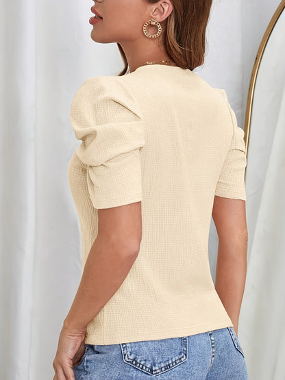 Vrouwen - Elegant Effen T-Shirt - Pofmouwen - Comfortabele Stijl - MODERNE LOOK