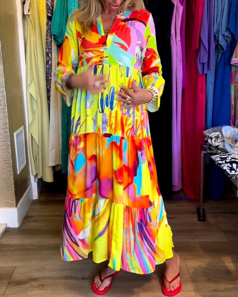 Dames - Maxi Jurk - Vloeiende Pasvorm - Kleurrijke Print - Zomerstijl
