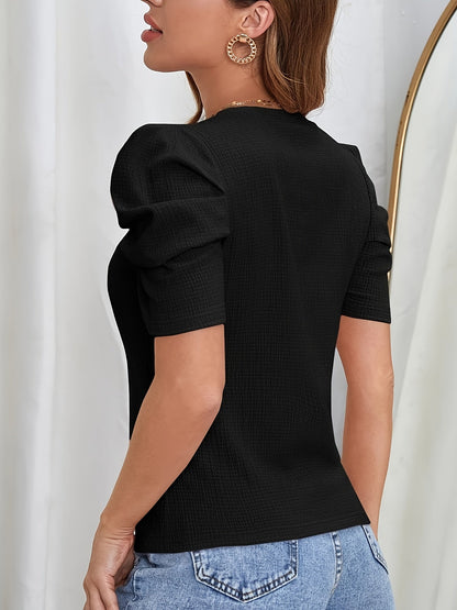 Vrouwen - Elegant Effen T-Shirt - Pofmouwen - Comfortabele Stijl - MODERNE LOOK