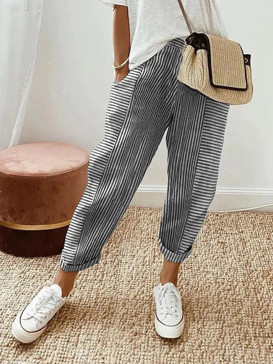 Luchtige gestreepte damesbroek met elastische taille – LineaBreeze