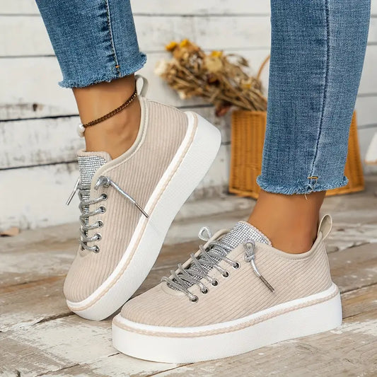 Dames - Platform Sneakers - Zachte Corduroy Bovenkant - Modieuze Schoenen - TRENDY STEP