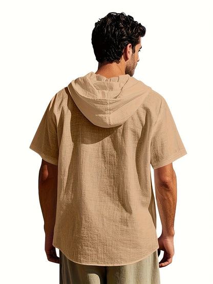 Heren - Lichtgewicht Hemd met Capuchon - Ademend Linnen - Casual en Comfortabel - ZOMERSTIJL