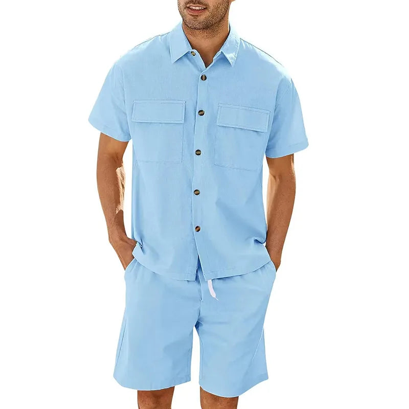 Casual tweedelige heren zomeroutfit met luchtige linnenlook – VaroSet Breeze