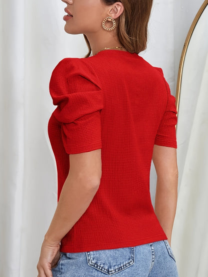 Vrouwen - Elegant Effen T-Shirt - Pofmouwen - Comfortabele Stijl - MODERNE LOOK