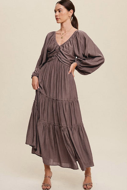 Vrouwen - V Hals Maxi Jurk - Uitgesneden Franje - Elegante Avondmode - AAN TREFFEN