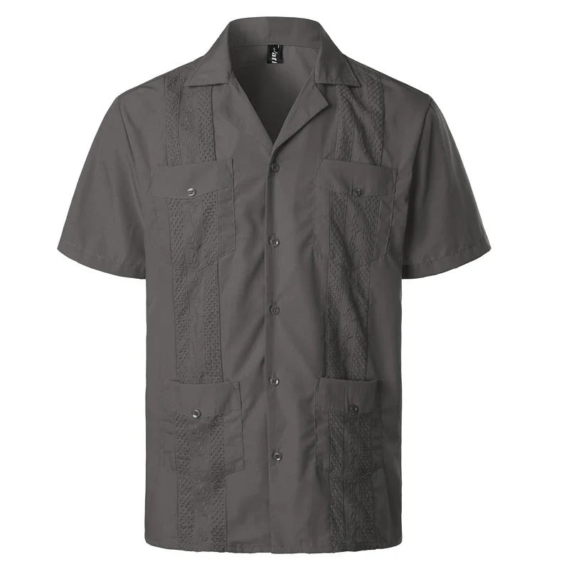 Heren Overhemd Met Korte Mouwen En Sierlijke Inzetpanelen Voor Een Verfijnde Look – TOMMASO CLASSIC
