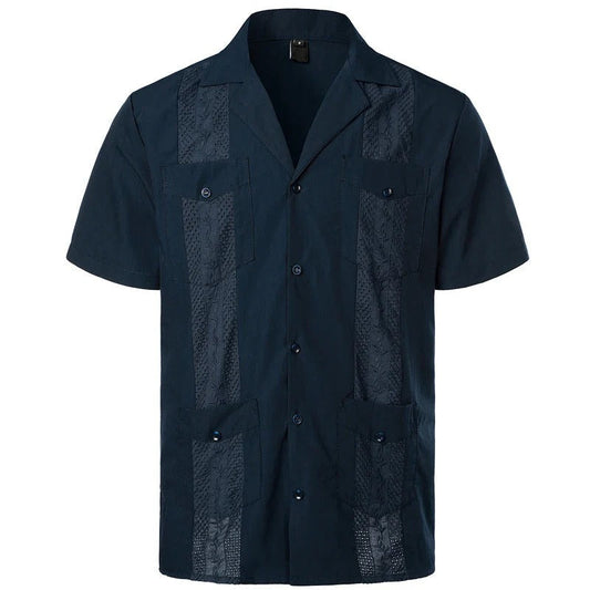 Heren Overhemd Met Korte Mouwen En Sierlijke Inzetpanelen Voor Een Verfijnde Look – TOMMASO CLASSIC