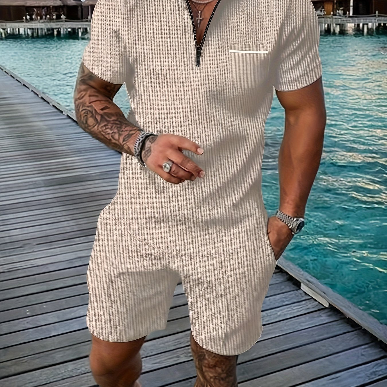 Heren - 2-delige Zomerpolo Set - Ademend Materiaal - Casual Outfit - ZOMERSTIJL