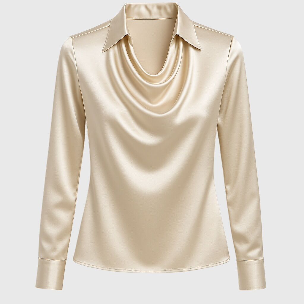 Blouse - Dames - Lange Mouwen, Gedrapeerde Halslijn - Chique Dames Blouse - Verfijnde Dames Blouse