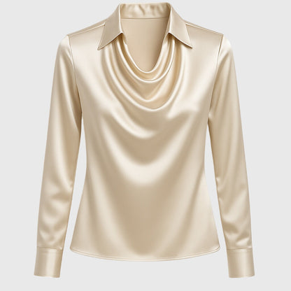Blouse - Dames - Lange Mouwen, Gedrapeerde Halslijn - Chique Dames Blouse - Verfijnde Dames Blouse