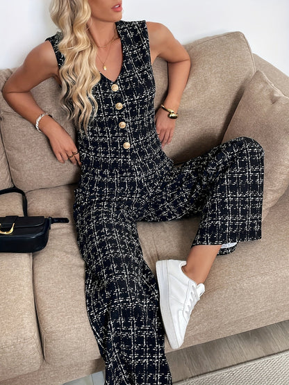 Dames - Mouwloze Tweed Top met Lange Broek - Elegante Stijl - Comfortabele Set - ANTEA SET