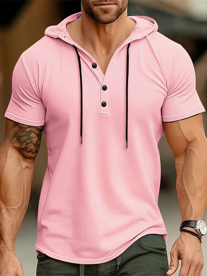 Heren - Korte Mouwen T-Shirt - Comfortabele Capuchon en Knoopsluiting - Casual Mode - STIJLVOL T-SHIRT