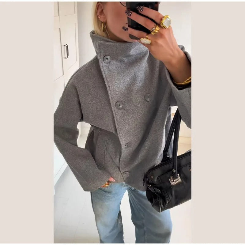 Jas - Dames - Wolblend Hoge Kraag - Wolblend Jas - Chique