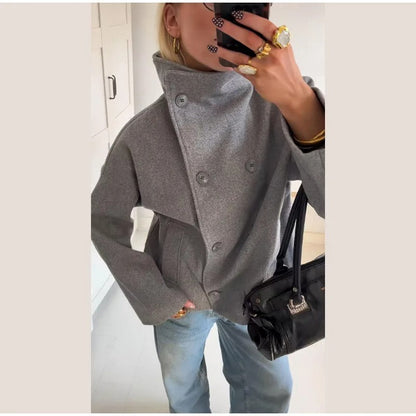 Jas - Dames - Wolblend Hoge Kraag - Wolblend Jas - Chique