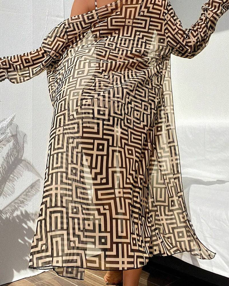 Badpak - Vrouwen - Hoge Taille - Geometrische Print - Driedelig Model