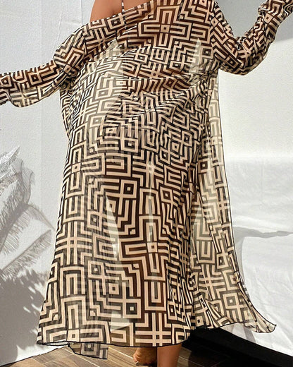 Badpak - Vrouwen - Hoge Taille - Geometrische Print - Driedelig Model