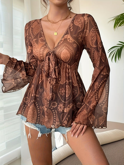 Vrouwen - Boho Blouse - Lichtgewicht Polyester - V-hals Top - Charmante Paisley Print