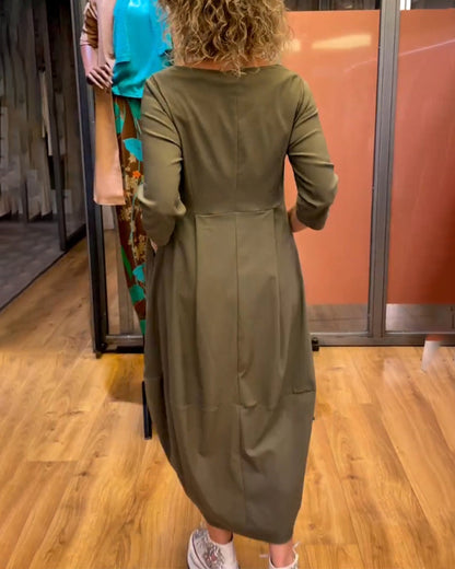 Dames - Midi Jurk - Geplooide Taille - Elegant Ontwerp - MODERNE STIJL