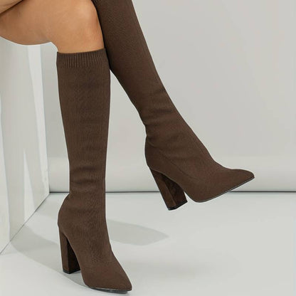 Kniehoge Soklaarzen - Dames - Blokhak Stretch - Winter Mode - Luna