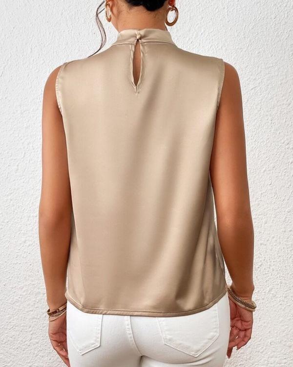 Dames - Mouwloze Blouse - Satijn Materiaal - Elegant voor Werk en Avond - ANILA BLANCO
