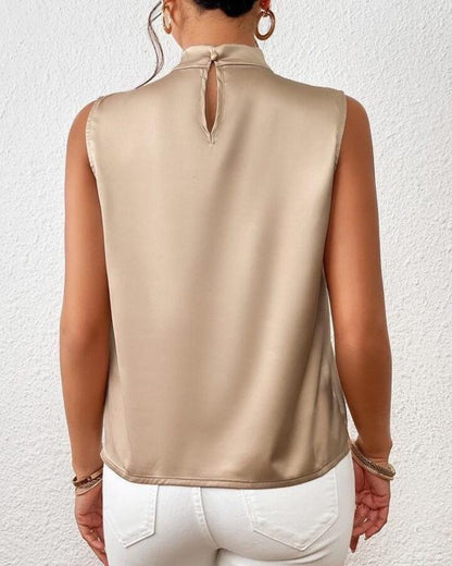 Dames - Mouwloze Blouse - Satijn Materiaal - Elegant voor Werk en Avond - ANILA BLANCO