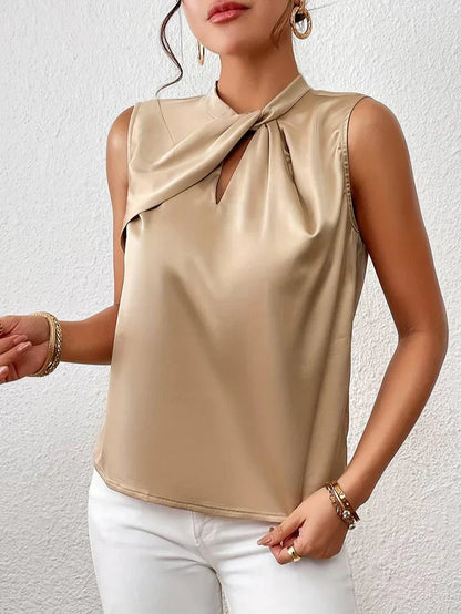 Dames - Mouwloze Blouse - Satijn Materiaal - Elegant voor Werk en Avond - ANILA BLANCO