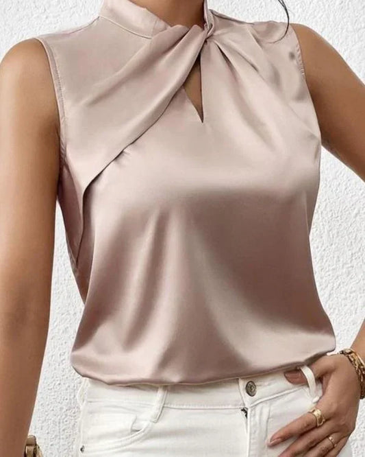 Dames - Mouwloze Blouse - Satijn Materiaal - Elegant voor Werk en Avond - ANILA BLANCO