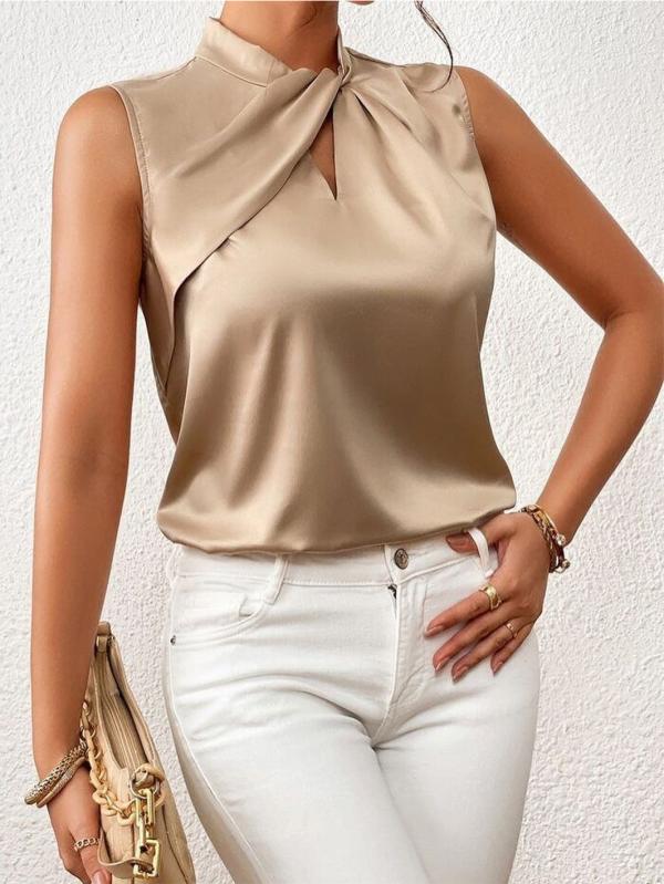 Dames - Mouwloze Blouse - Satijn Materiaal - Elegant voor Werk en Avond - ANILA BLANCO
