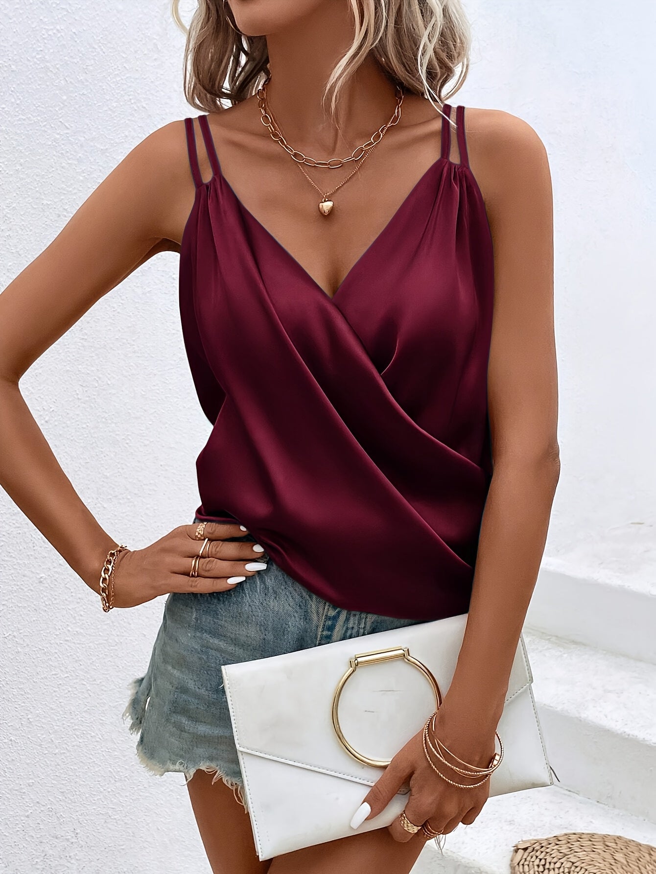 Dames - Satijnen Wikkel Top - Licht en Glad - Elegante Blouse - Tijdloze Stijl